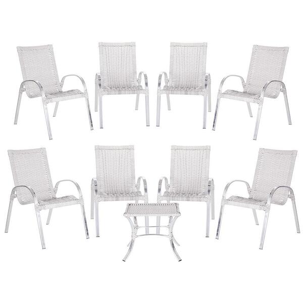 Cadeira De Fibra Sintetica Colombia 8 Unidades E Mesa Baixa C