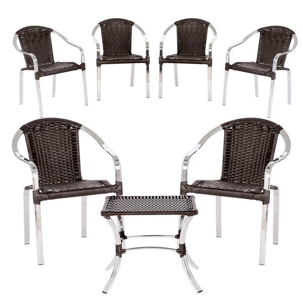 Cadeira De Fibra Sintetica Toquio 6 Unidades E Mesa Baixa Col