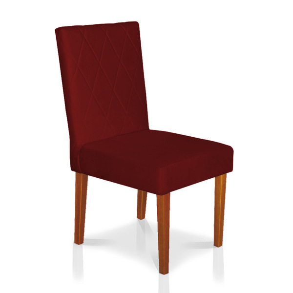 Cadeira De Jantar Cannes Suede Vermelho Pés Castanho - Pallaz