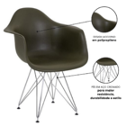 Cadeira De Jantar Charles Eames Braço Preta Ferro Cromado