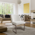 Cadeira De Jantar Cléo Base Titânio Linho Bouclé Off White -