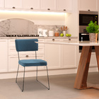 Cadeira De Jantar Decorativa Base Aço Preto Luigi Linho Azul