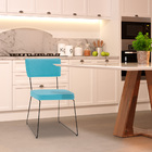 Cadeira De Jantar Decorativa Base Aço Preto Luigi Linho Azul