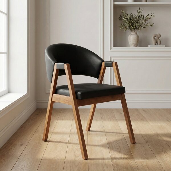 Cadeira De Jantar Estofada Em Madeira Maciça E Courino Hibisc