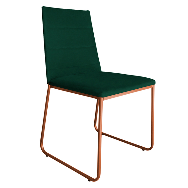 Cadeira De Jantar Estofada Lille Base Bronze Veludo Verde - M
