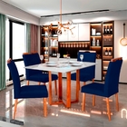 Cadeira De Jantar Estofada Veludo Azul Madeira Maciça Heloísa