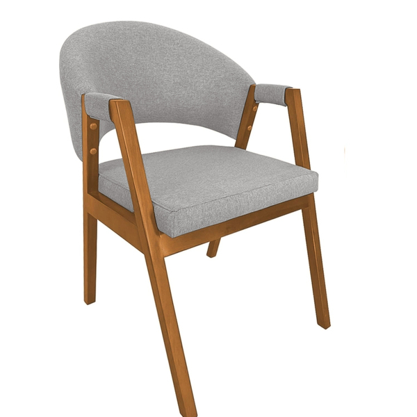 Cadeira De Jantar Hellen Base Em Madeira Cerejeira Linho Cinz