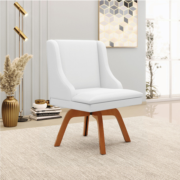 Cadeira De Jantar Liz Corino Branco Base Giratória De Madeira