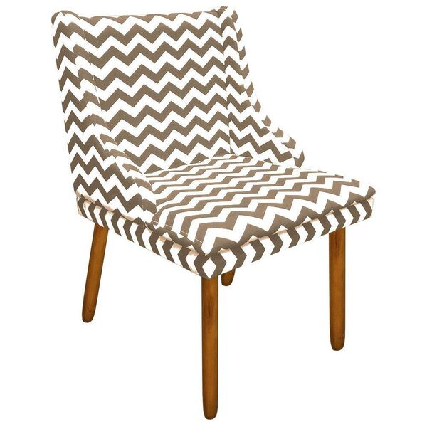 Cadeira De Jantar Liz Estampado Zig Zag Bege D81 Pés Castanho