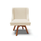 Cadeira De Jantar Liz Linho Bege Base Giratória Madeira Tana