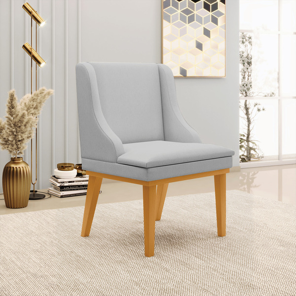 Cadeira De Jantar Liz Linho Cinza A05 Base Fixa Madeira Casta