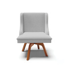 Cadeira De Jantar Liz Linho Cinza Base Giratória Madeira Tana