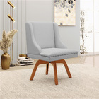 Cadeira De Jantar Liz Linho Cinza Base Giratória Madeira Tana