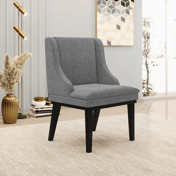 Cadeira De Jantar Liz Linho Grafite A26 Base Fixa Madeira Pre