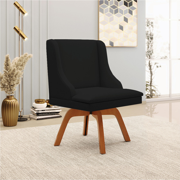 Cadeira De Jantar Liz Linho Preto A79 Base Madeira Mm35 D03 -