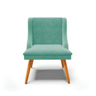 Cadeira De Jantar Liz Suede Azul Turquesa Pés Palito Castanho