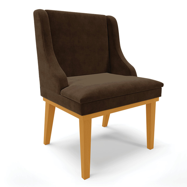 Cadeira De Jantar Liz Suede Base Fixa Madeira Castanho D03 -