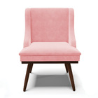 Cadeira De Jantar Liz Suede Base Fixa Madeira Com Pés Palito