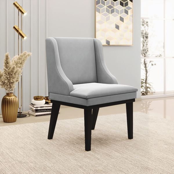Cadeira De Jantar Liz Suede Cinza Base Fixa Madeira Preto D03