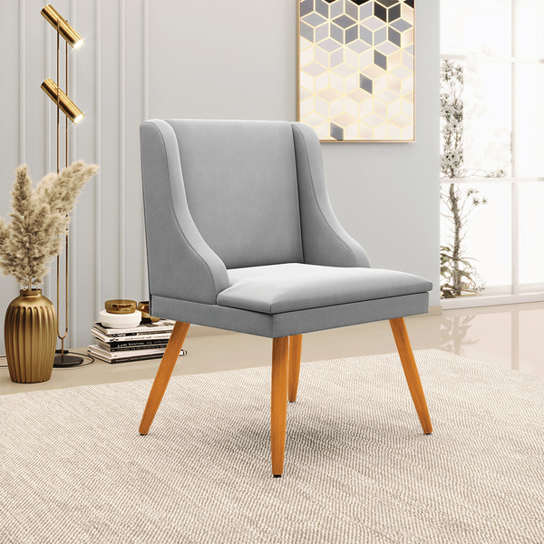 Cadeira De Jantar Liz Suede Cinza Pés Palito Bnn Decor