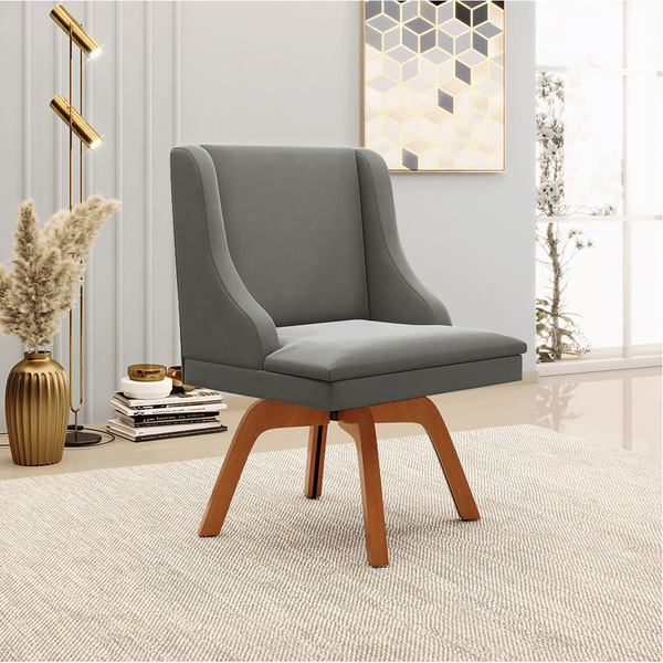 Cadeira De Jantar Liz Suede Grafite Base Madeira Mm35 D03 - D