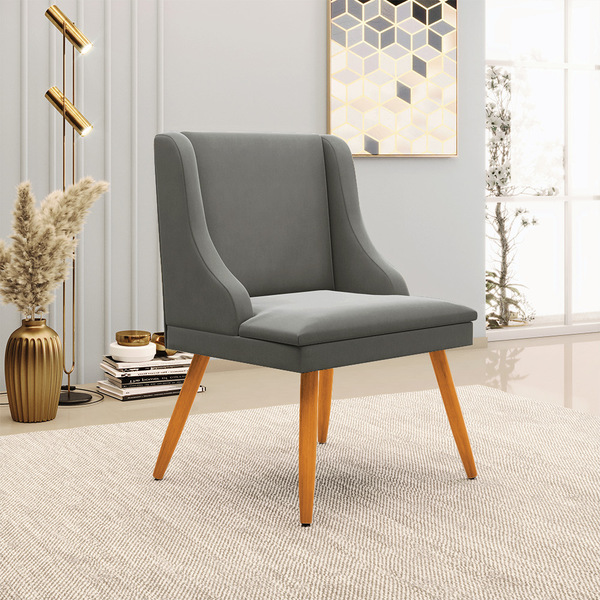 Cadeira De Jantar Liz Suede Grafite Pés Palito Castanho D03 -