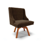 Cadeira De Jantar Liz Suede Marrom Base Giratória Madeira Tan