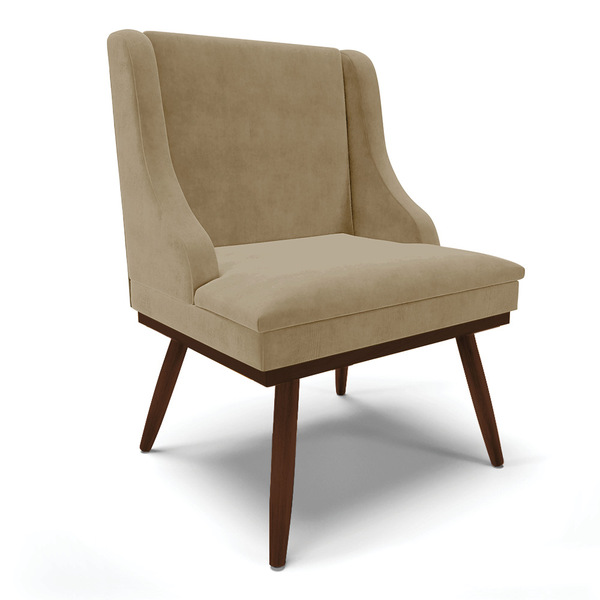 Cadeira De Jantar Liz Suede Marrom Rato Base Fixa Madeira Com