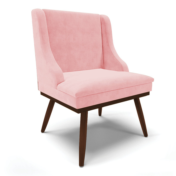 Cadeira De Jantar Liz Suede Rosa Bebê Base Fixa Madeira Com P