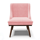 Cadeira De Jantar Liz Suede Rosa Bebê Base Fixa Madeira Com P