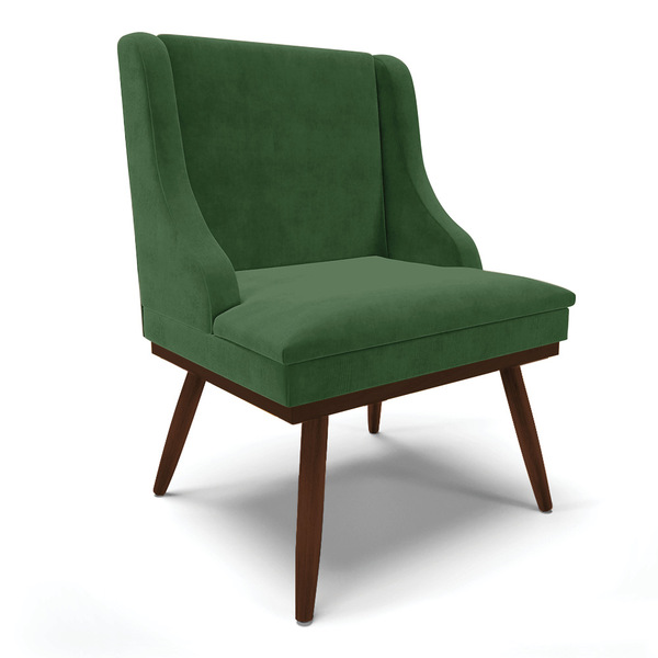 Cadeira De Jantar Liz Suede Verde Base Fixa Madeira Com Pés P