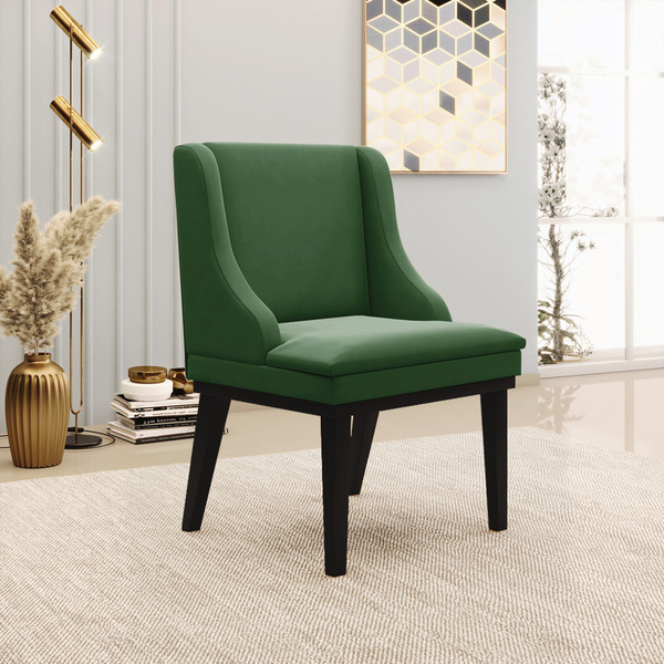 Cadeira De Jantar Liz Suede Verde Base Fixa Madeira Preto D03