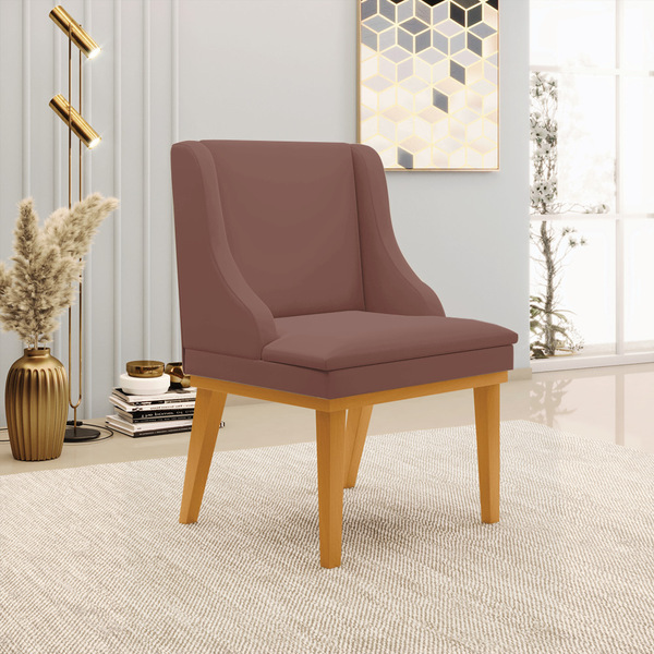 Cadeira De Jantar Liz Veludo Base Fixa Madeira Castanho D03 -