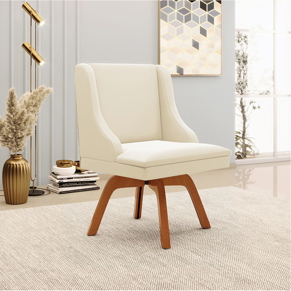 Cadeira De Jantar Liz Veludo Bege Base Giratória Madeira Bnn