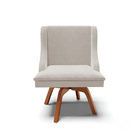 Cadeira De Jantar Liz Veludo Cinza Base Giratória De Madeira