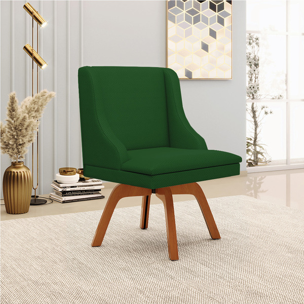 Cadeira De Jantar Liz Veludo Verde Luxo Base Giratória Madeir