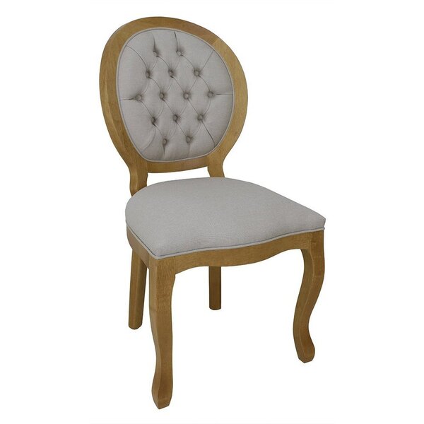 Cadeira De Jantar Medalhão Capitonê Verniz Imbuia E Linho Beg