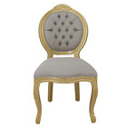 Cadeira De Jantar Medalhão Entalhada Capitonê Dourado E Linho