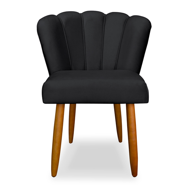 Cadeira De Jantar Pétala Estofada Pés Palito Veludo Cinza Esc