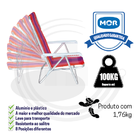 Cadeira De Praia Aluminio 8 Posiçoes Suporta Ate 100kg Mor La