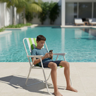 Cadeira De Praia em Aço Listrada Verde-Claro Neon p Praia Pis