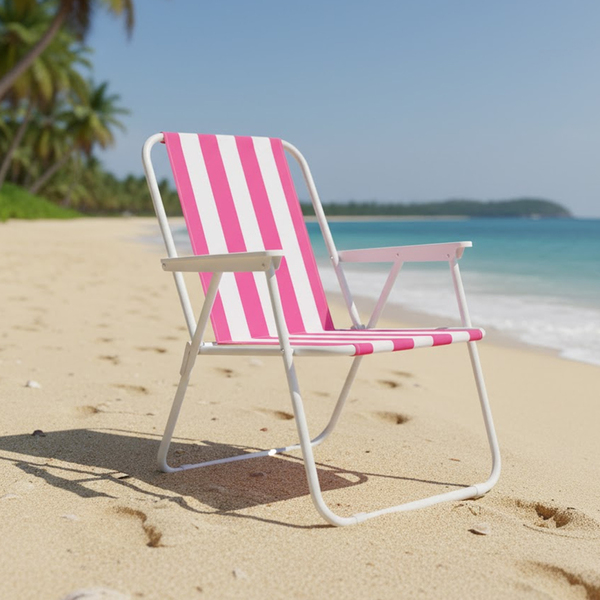 Cadeira De Praia em Aço Rosa Neon Portátil Dobrável Confortáv