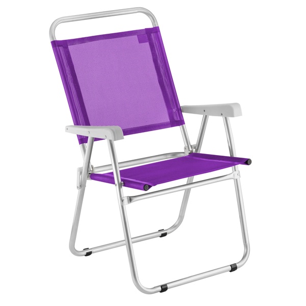 Cadeira De Praia Reforçada Encosto Alto Sun Plus  Lilás