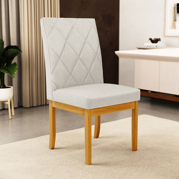 Cadeira De Sala De Jantar Estofada Gomes Madeira Maciça Linho