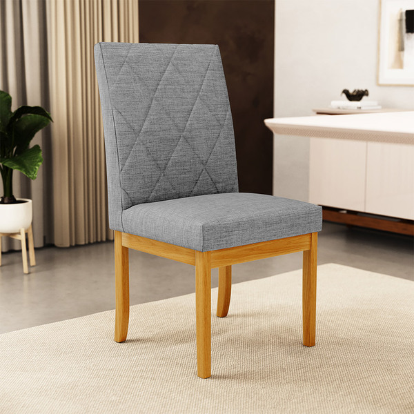 Cadeira De Sala De Jantar Estofada Gomes Madeira Maciça Linho