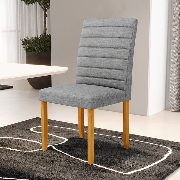 Cadeira De Sala De Jantar Estofada Veiga Madeira Maciça Linho