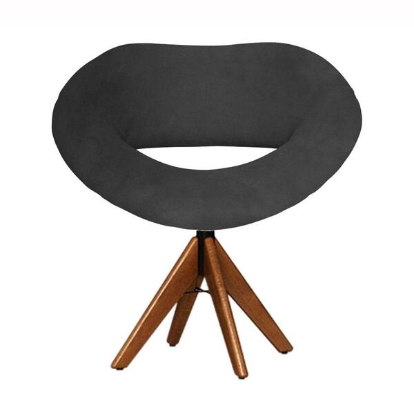 Cadeira Decorativa Beijo Cinza Base Giratória Madeira