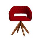 Cadeira Decorativa Bia Com Capitonê Vermelha Giratória Madeira