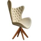 Cadeira Decorativa Com Capitonê Big Egg Bege Giratória Madeira