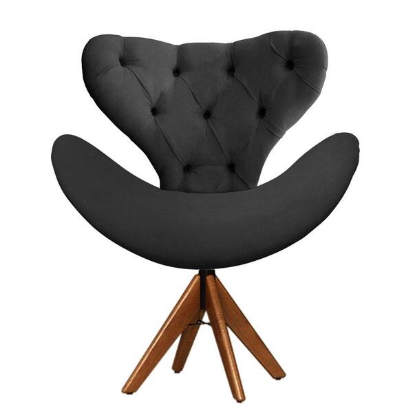 Cadeira Decorativa Egg Com Capitonê Cinza Giratória Madeira